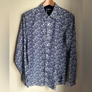 ARMANI EXCHANGE Navy and White Patterned Button-Up Shirt